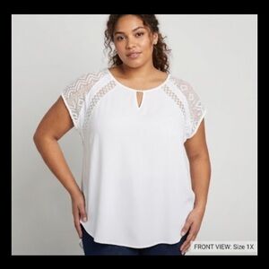 Ava & Viv White Lace Trim Women‘s Top Blouse Stylish Plus Size 1X